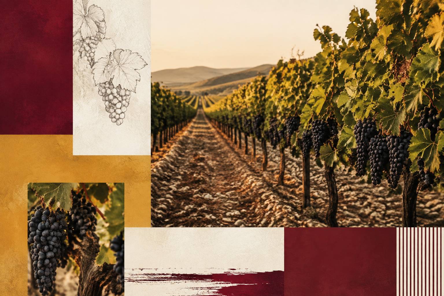 Vignoble provençal en fin d'été avec raisins mûrs sous une lumière chaude